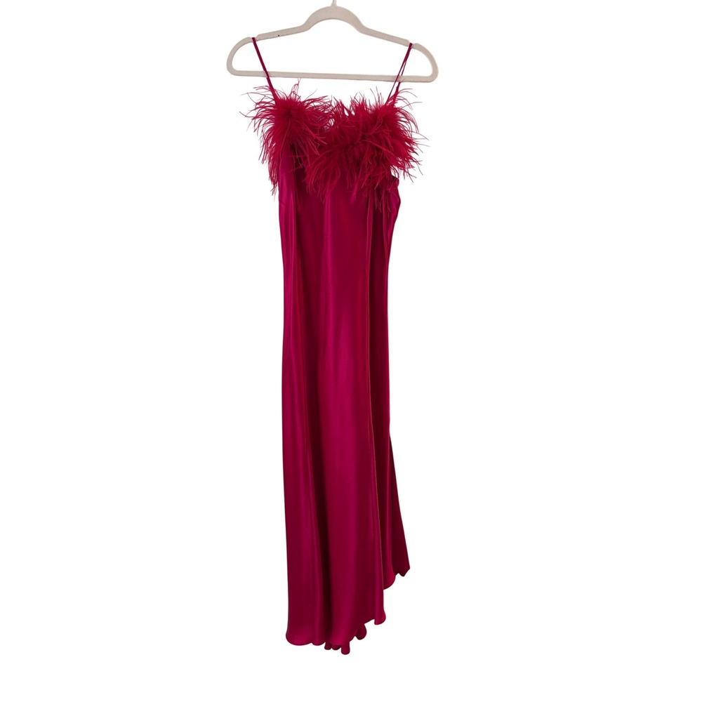 Jacalyn Bennett Fredericks of Hollywood Silk Feather Trim Slip Dress Red Large‎